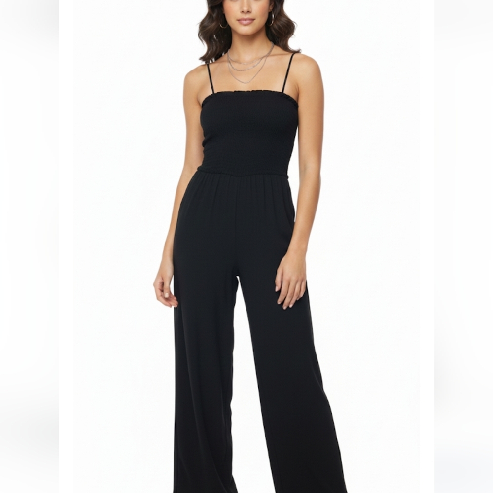Reformation Black Ribbed Stretch Crop Jumpsuit Sz S